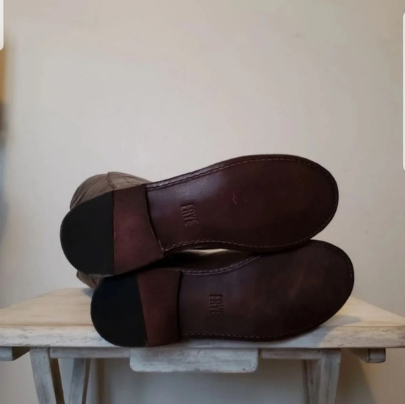 Frye 6 paige tall slate distressed leather brown gray riding boot - Picture 6 of 8